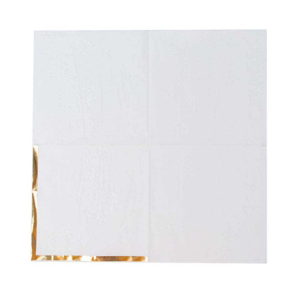 50-Pack Paper Beverage Napkins with Gold Foil Edge White - Disposable 2 Ply Cocktail Napkins for Events 6.5"x6.5"