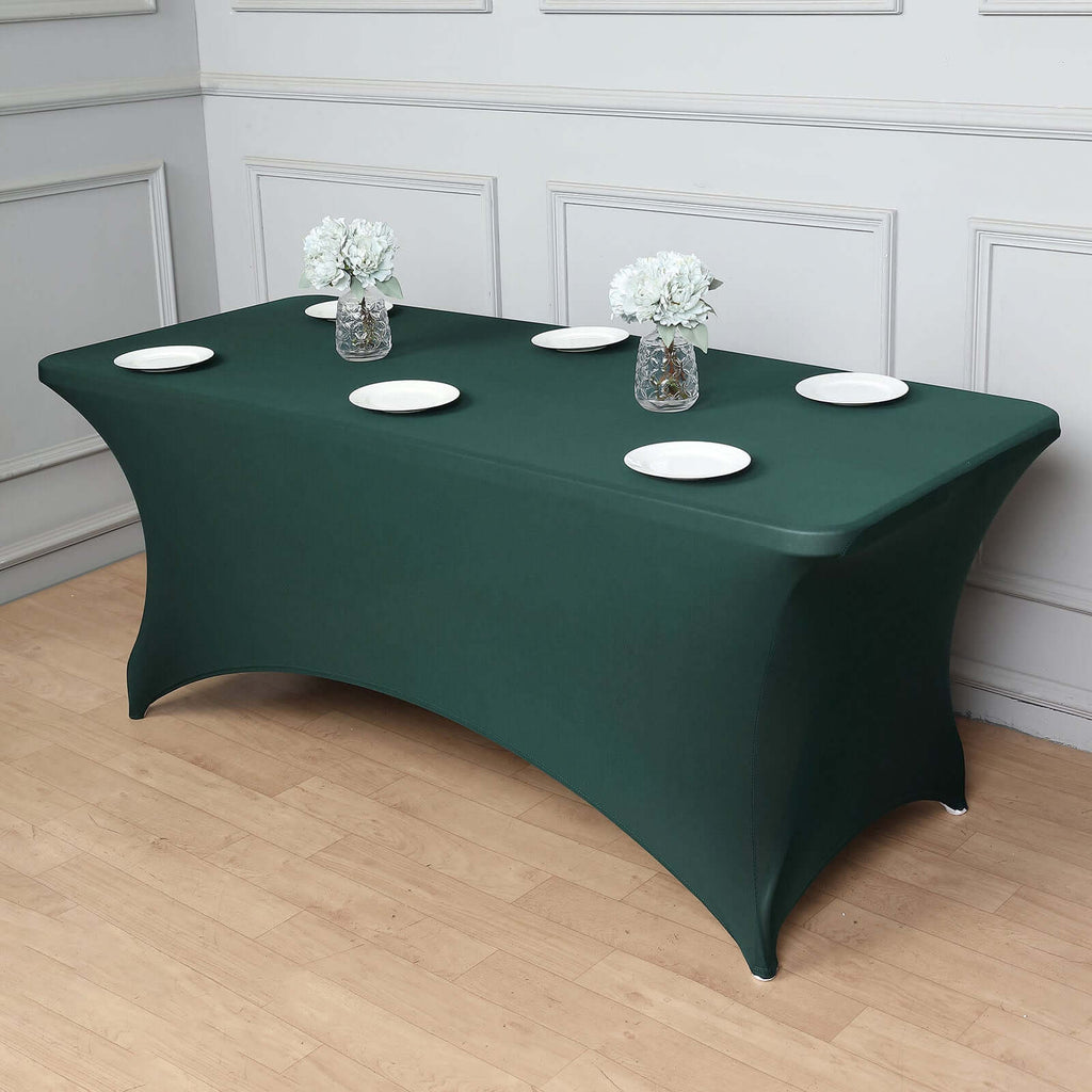 Stretch Spandex 96"x30" Rectangle Table Cover Hunter Emerald Green - Durable Form-Fitting Tablecloth