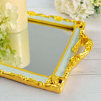 Resin Mirrored Rectangle Serving Tray 15"x10" in Mint Green with Gold Baroque Design, Stylish Decorative Vanity Tray Centerpiece