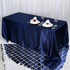 Satin Rectangular 90"x132" Tablecloth Navy Blue - Seamless Table Cover