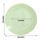 10-Pack Plastic 10" Round Dinner Plates in Sage Green with Gold Rim - Glossy Disposable Party Plates