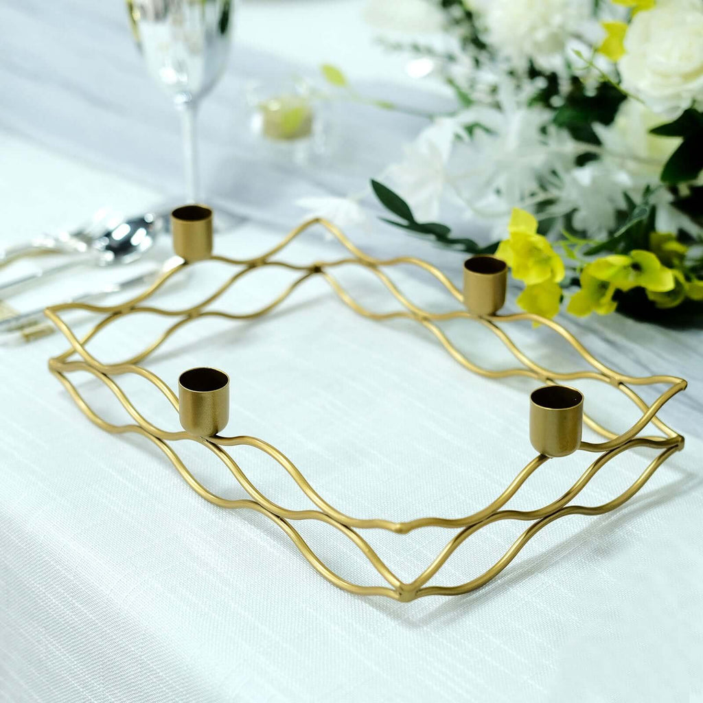 Rectangular Taper Wreath Candelabra 4 Arm Gold Metal Candle Holder Centerpiece - Stylish Wedding Decor 12"x8" - Bell Racket Store