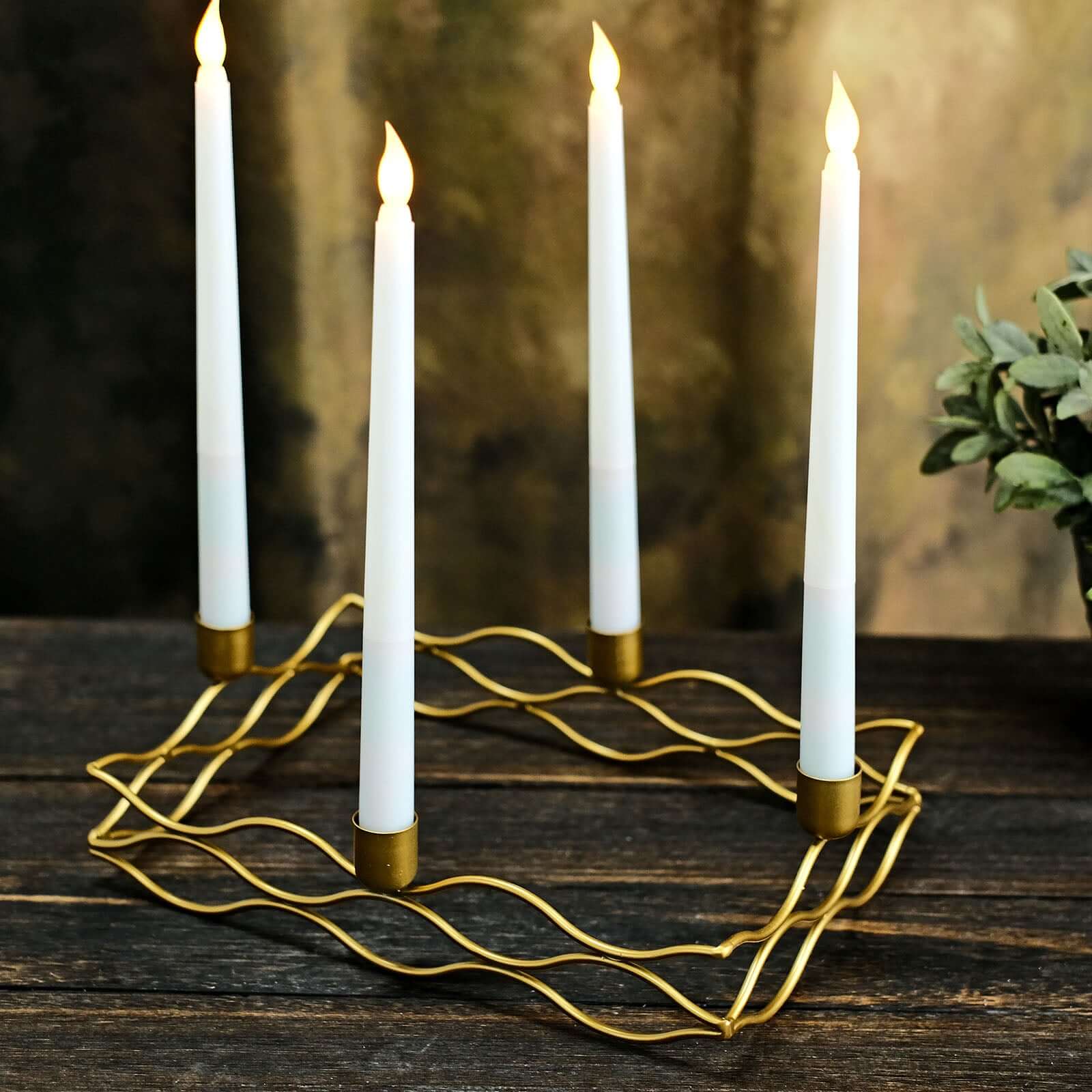 Rectangular Taper Wreath Candelabra 4 Arm Gold Metal Candle Holder Centerpiece - Stylish Wedding Decor 12"x8" - Bell Racket Store