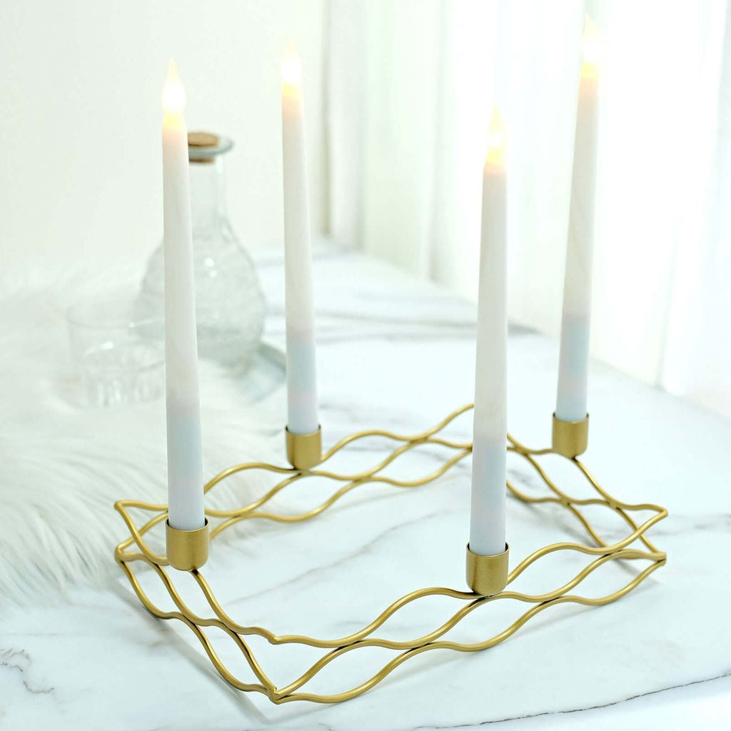 Rectangular Taper Wreath Candelabra 4 Arm Gold Metal Candle Holder Centerpiece - Stylish Wedding Decor 12"x8" - Bell Racket Store