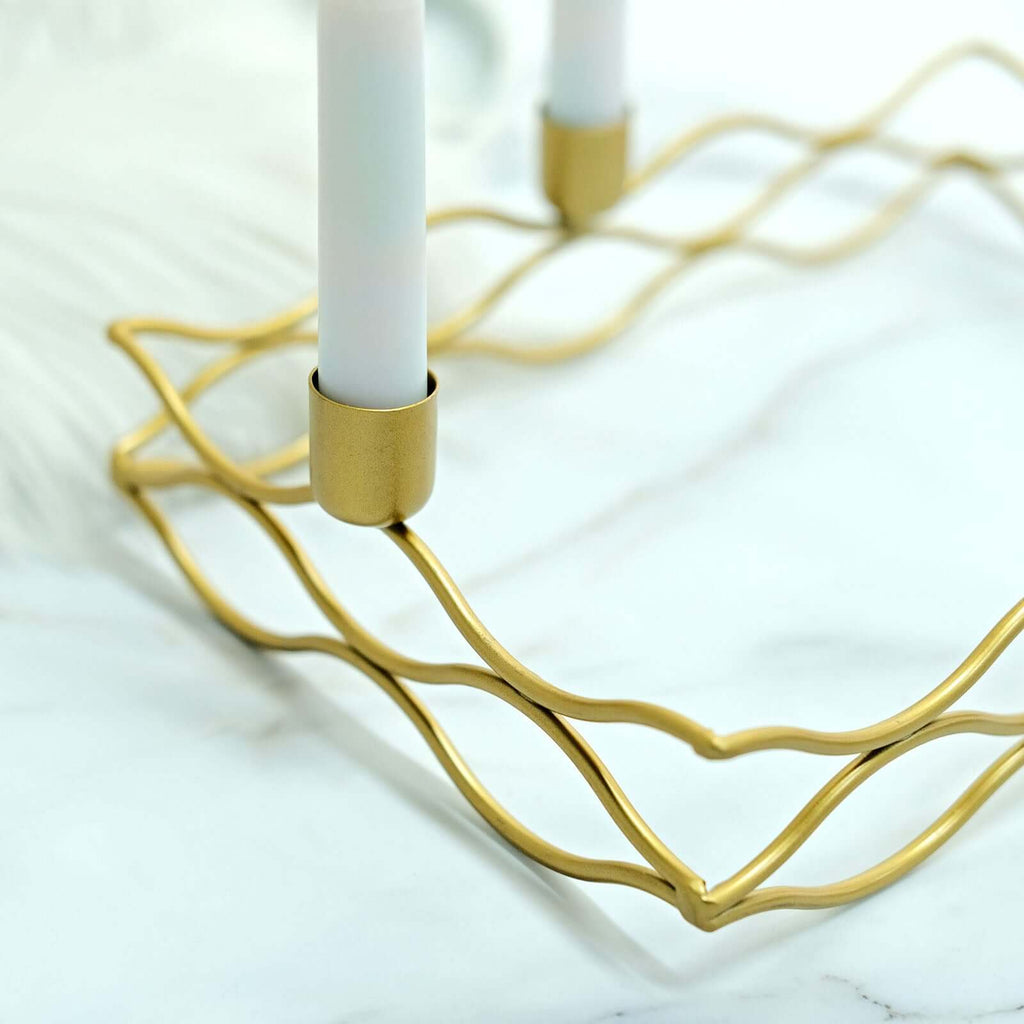 Rectangular Taper Wreath Candelabra 4 Arm Gold Metal Candle Holder Centerpiece - Stylish Wedding Decor 12"x8" - Bell Racket Store