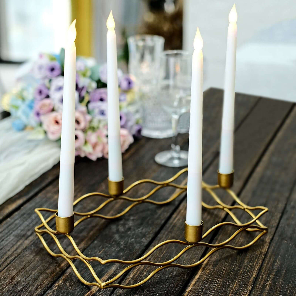 Rectangular Taper Wreath Candelabra 4 Arm Gold Metal Candle Holder Centerpiece - Stylish Wedding Decor 12"x8" - Bell Racket Store