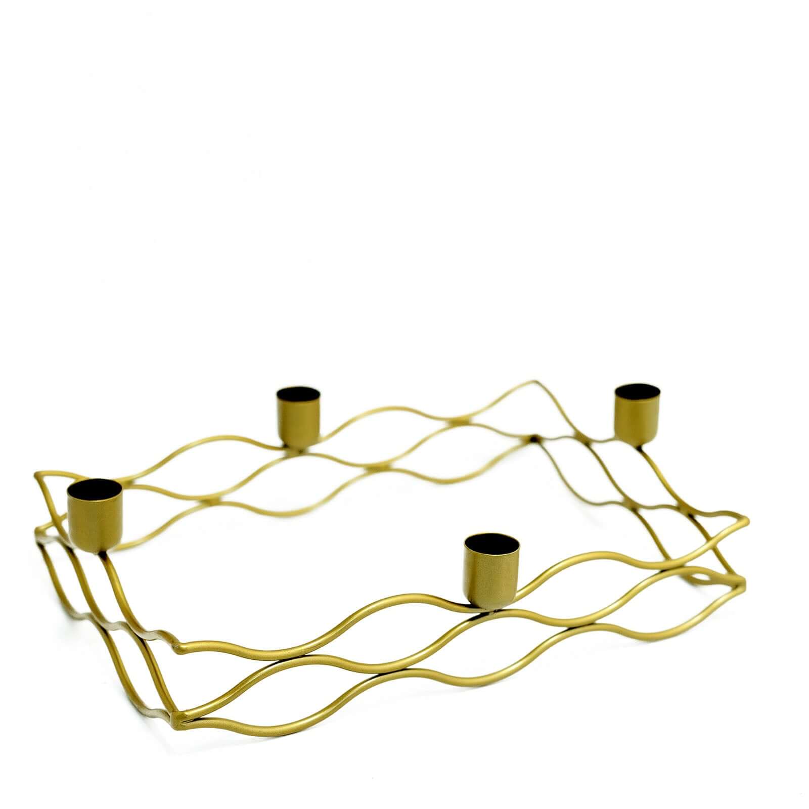 Rectangular Taper Wreath Candelabra 4 Arm Gold Metal Candle Holder Centerpiece - Stylish Wedding Decor 12"x8" - Bell Racket Store
