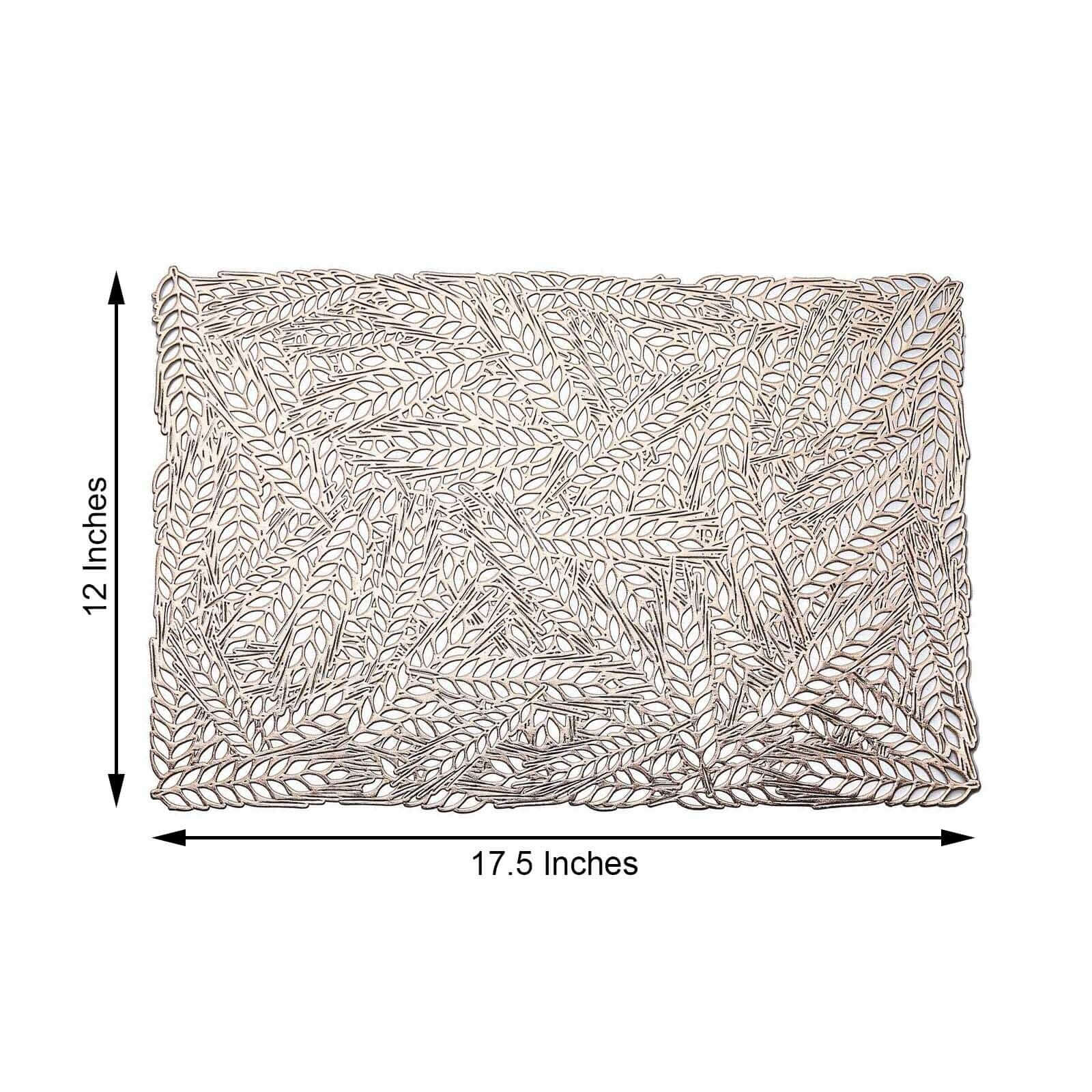 6-Pack Table Mats Wheat Design Gold - Vinyl Rectangle Non-Slip Surface for Stylish Settings 12"x18"