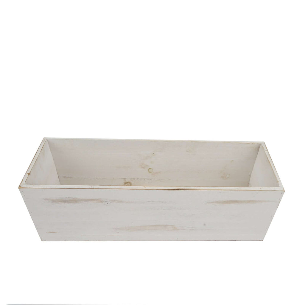 Whitewash Wood Planter Rectangular Box 18"x6"- Durable Decor with Removable Plastic Liner for Table Displays