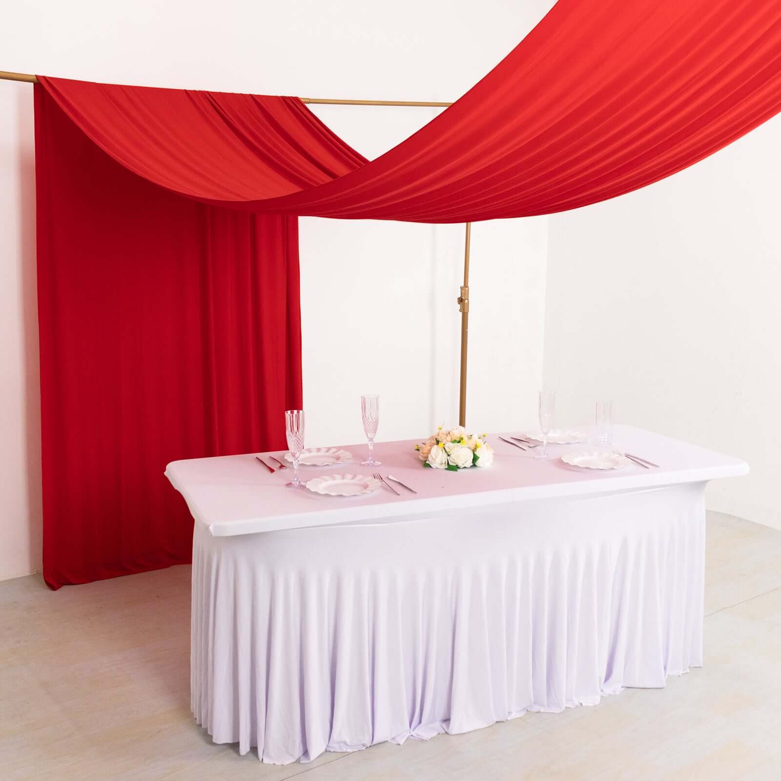 Red 4 - Way Stretch Spandex Event Curtain Drapes, Wrinkle Free Backdrop Event Panel with Rod Pockets - 5ftx18ft - Bell Racket Store
