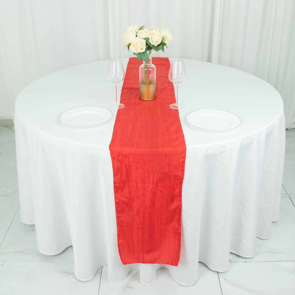 Taffeta 12"x108" Table Runner Red - Accordion Crinkle Design