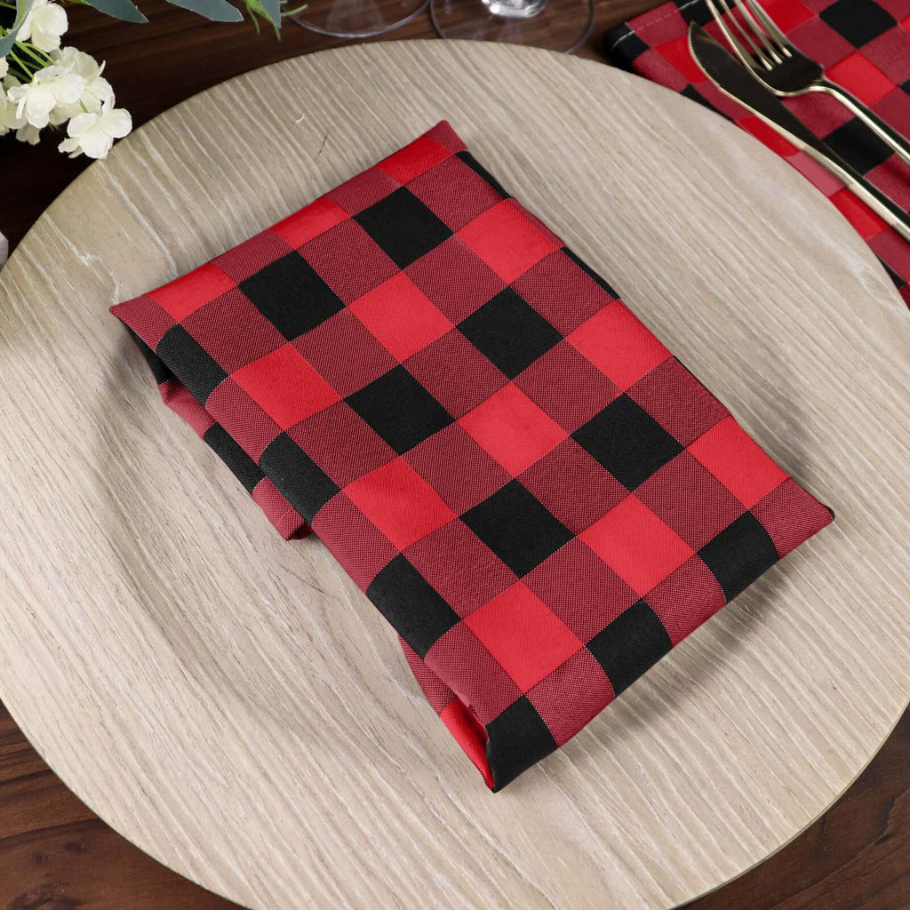 5 Pack Polyester 15"x15" Napkins Black/Red Buffalo Plaid Gingham Style Cloth Napkins