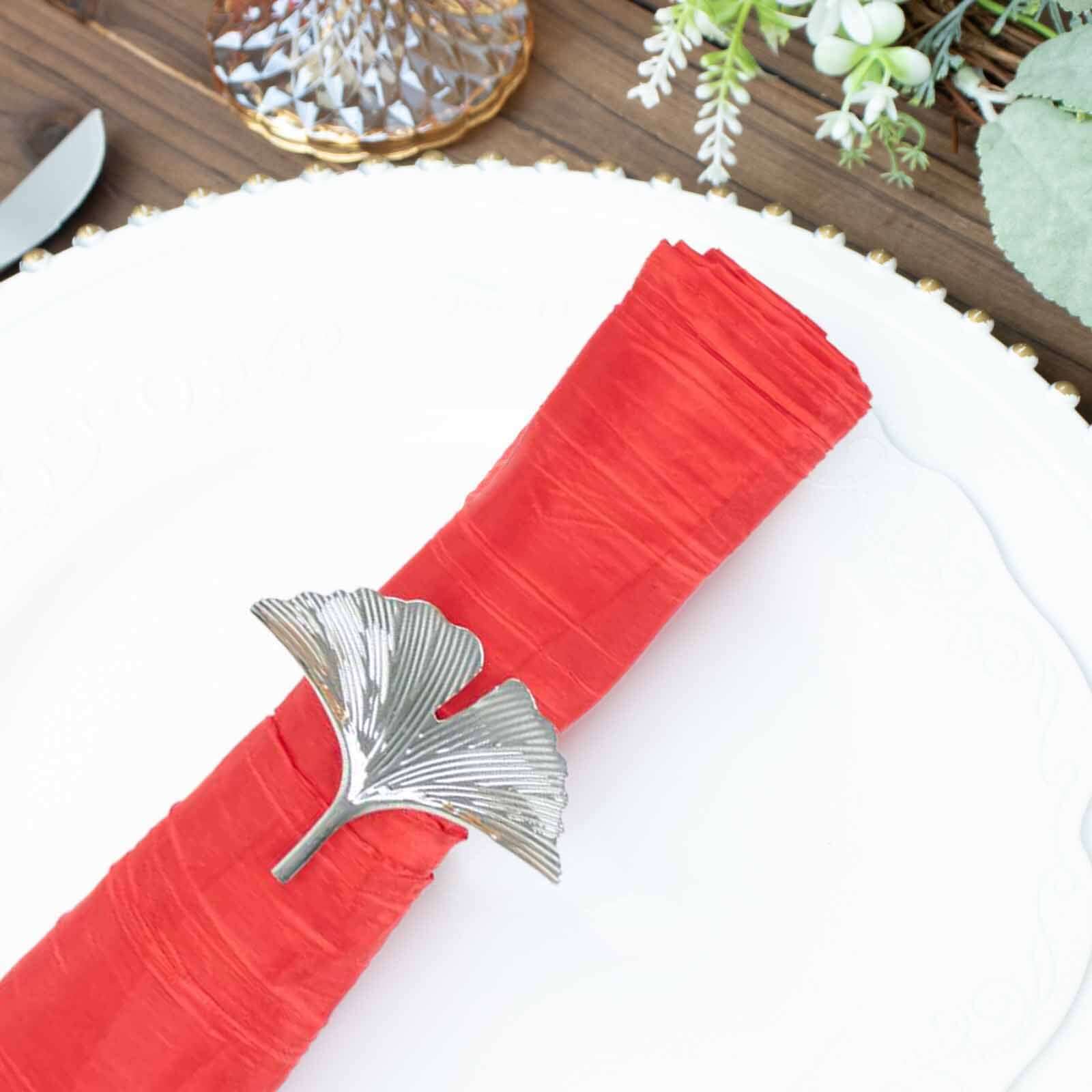 5 Pack Taffeta 20"x20" Napkins Red - Accordion Crinkle Dinner Napkins