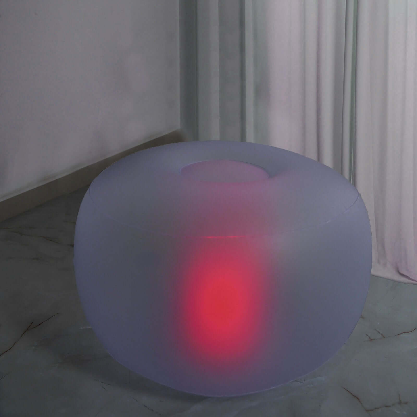 22" Color Changing LED Light Up Inflatable Pouf Ottoman, Waterproof Illuminated Remote Battery Operated Furniture