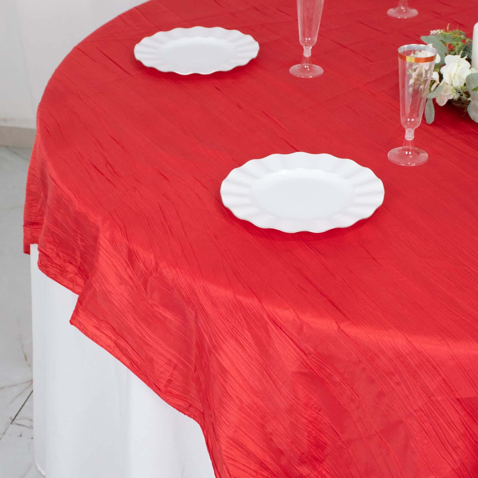 Taffeta 72"x72" Table Overlay Square Tablecloth Red - Accordion Crinkle Table Cover