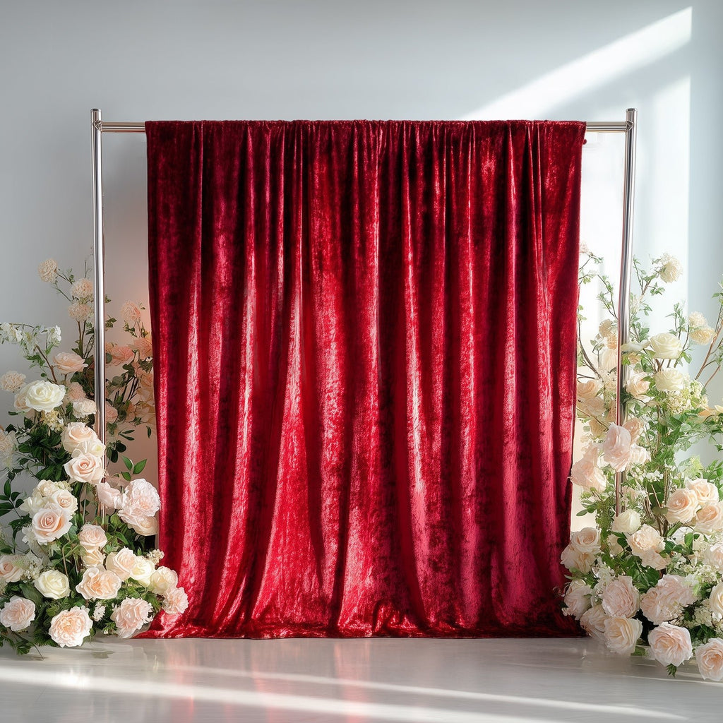 Red Crushed Velvet Backdrop Curtain â€“ 5ft x 10ft Event Drape with Rod Pocket, Privacy Panel for Photo Booths & Events - Bell Racket Store