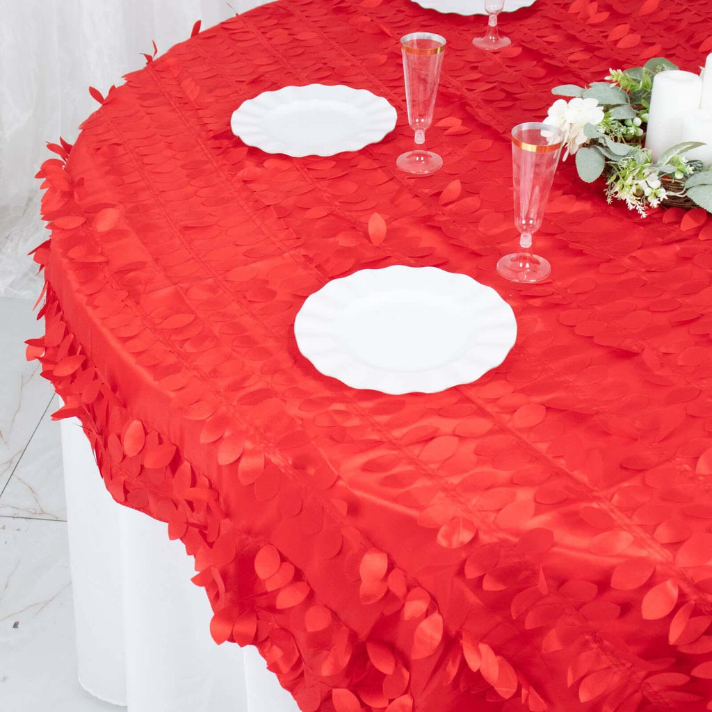 Taffeta 72"x72" Table Overlay Square Tablecloth Red - 3D Leaf Petal Table Cover