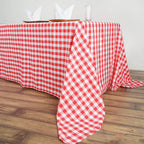 Polyester 90"x156" Rectangle Tablecloth White/Red - Seamless Checkered Buffalo Plaid Table Cover