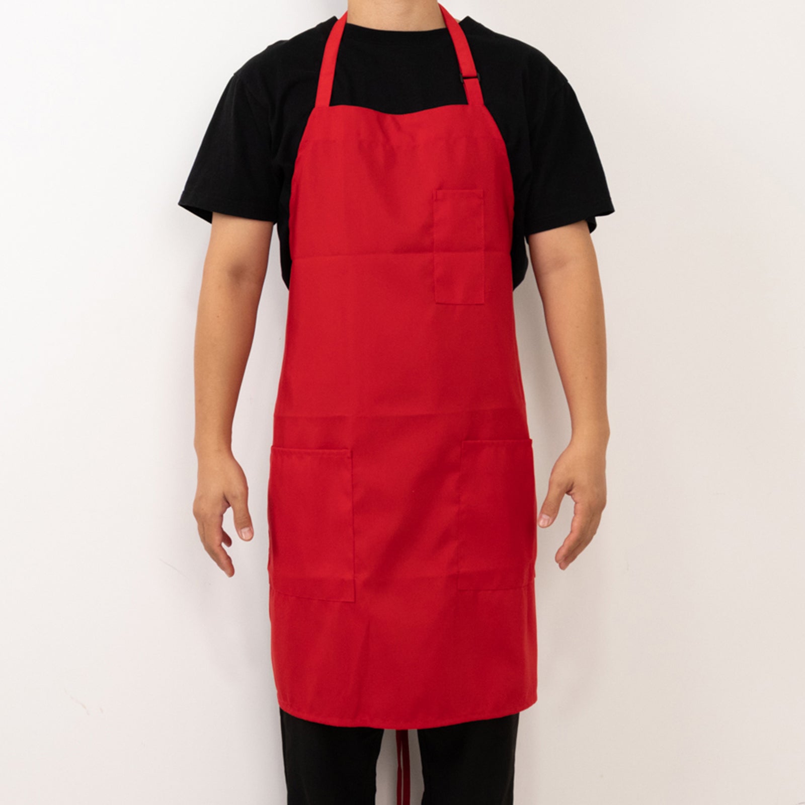 Red Premium Polyester Cooking Chef Apron with Adjustable Neck and Long Ties, Waterdrop Resistant 2 Pockets Unisex Kitchen Bib Apron - Bell Racket Store