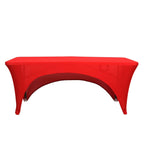 Stretch Spandex 96"x30" Rectangle Table Cover Red with Curved Open Back Design Tailored Professional Look