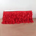 Taffeta 17ft Table Skirt Red - Cascading Curly Willow Style Table Cover