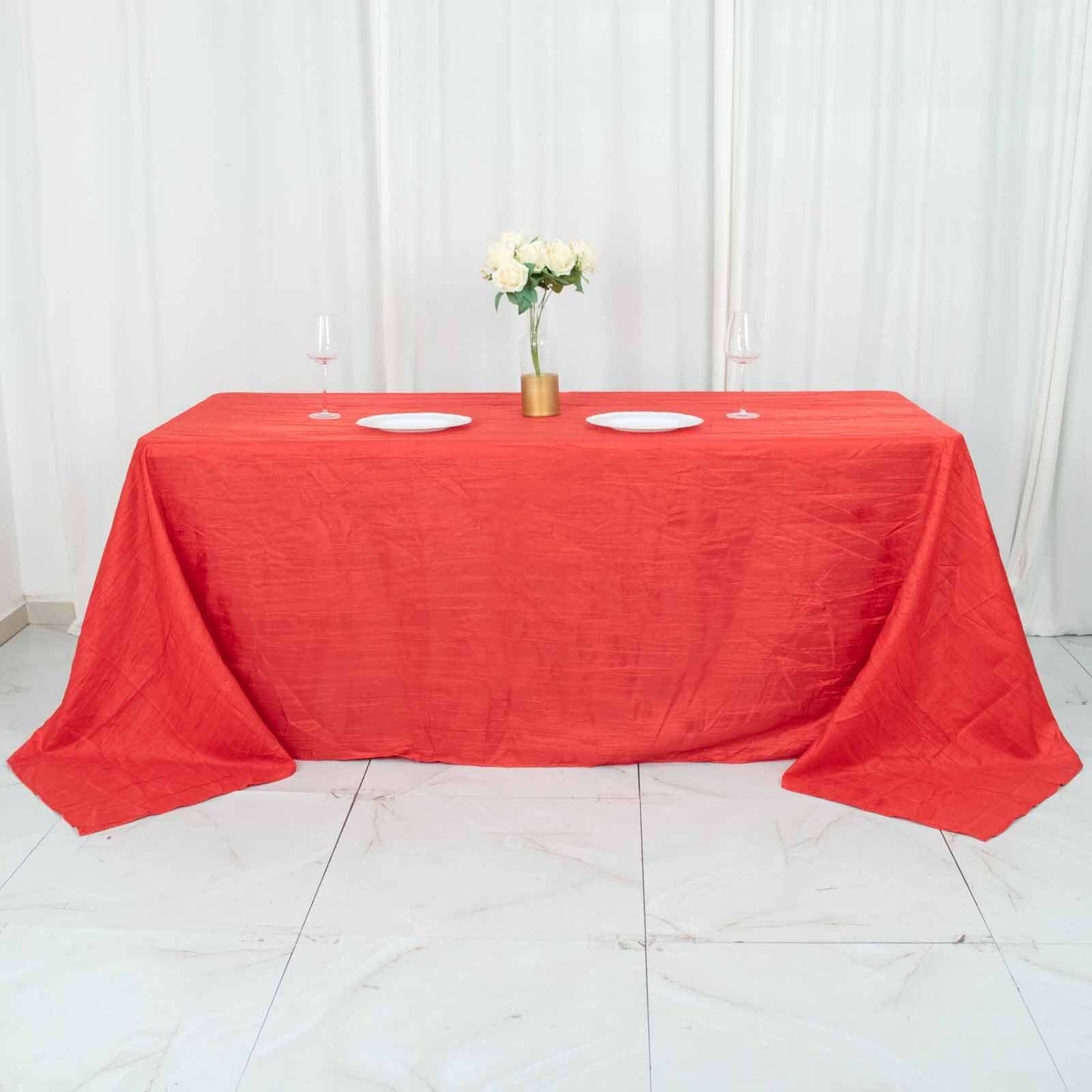 Taffeta 90"x132" Rectangle Tablecloth Red - Seamless Accordion Crinkle Table Cover