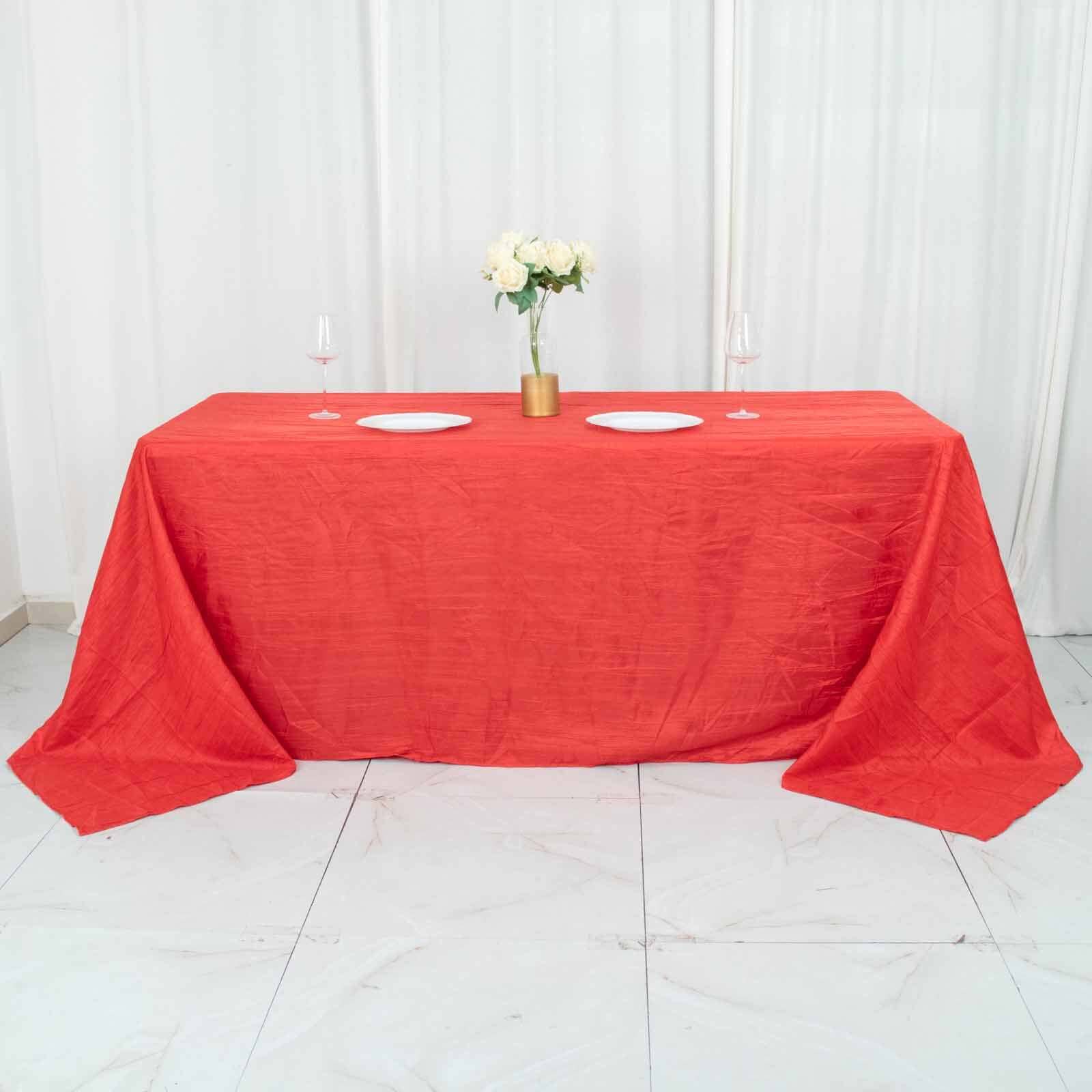 Taffeta 90"x132" Rectangle Tablecloth Red - Seamless Accordion Crinkle Table Cover