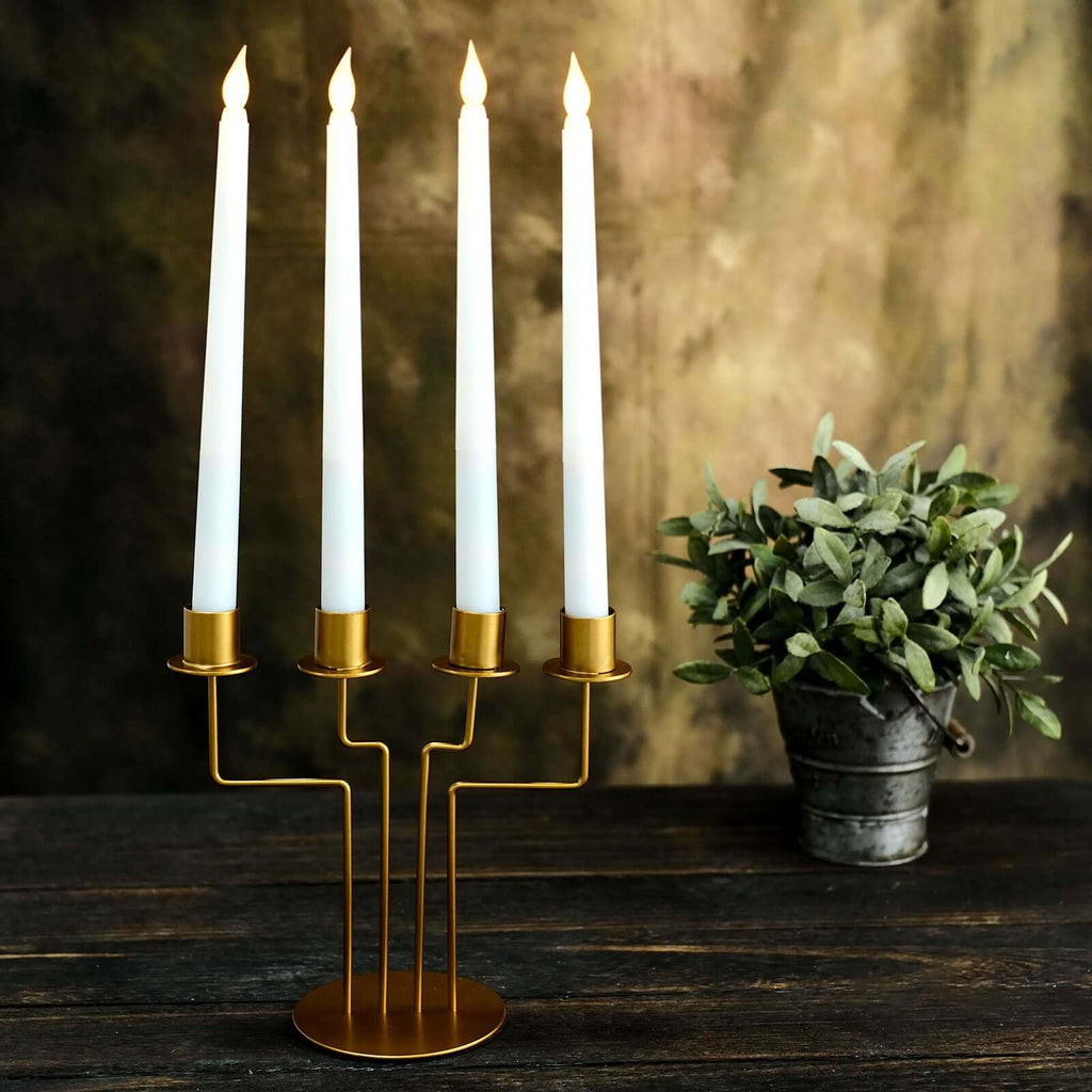2-Pack Geometric Taper Candelabra 4 Arm Design Gold Metal Decorative Centerpiece - Perfect for Events 8"