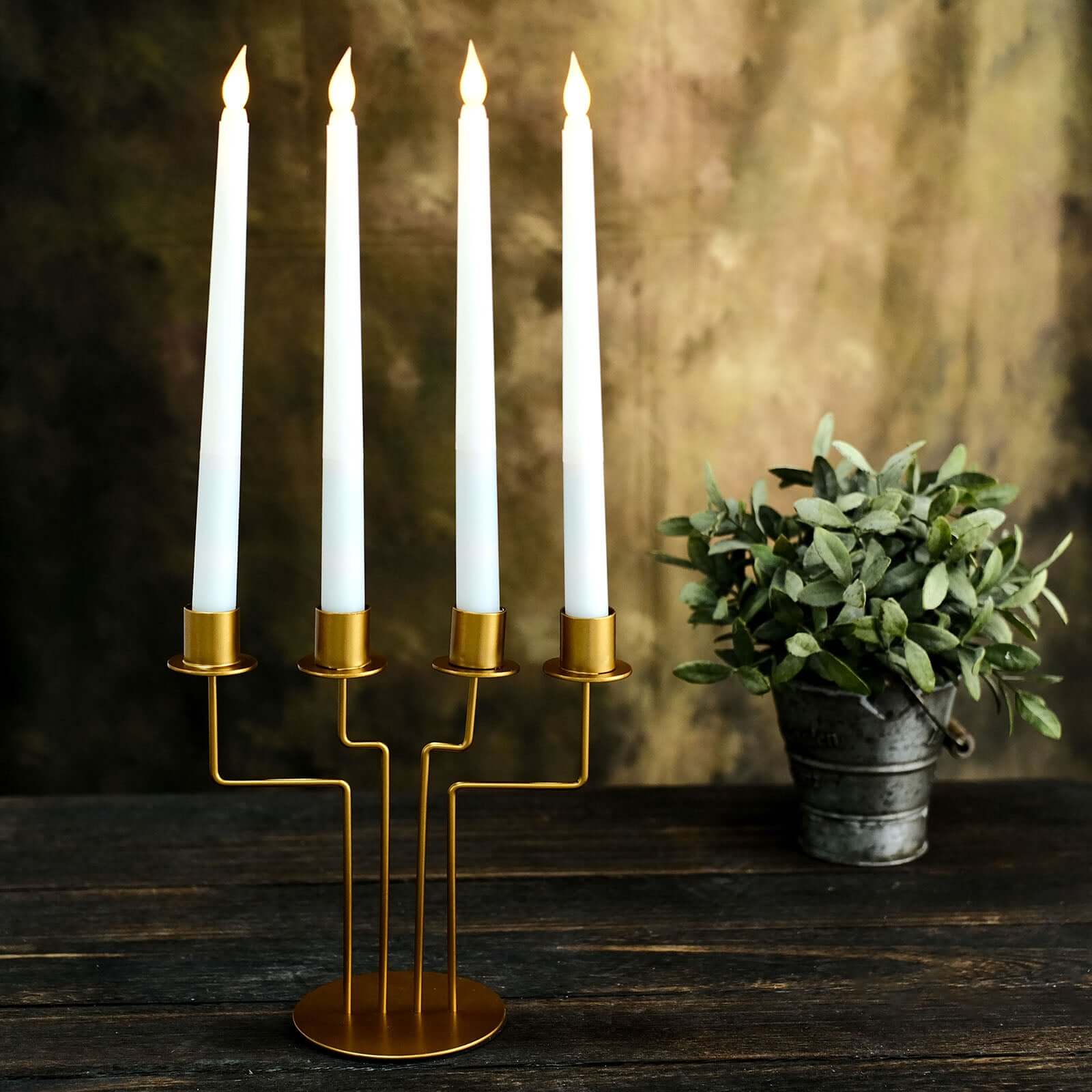 2-Pack Geometric Taper Candelabra 4 Arm Design Gold Metal Decorative Centerpiece - Perfect for Events 8"