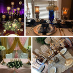 Set of 3 Lace Votive Candle Stands Antique Gold with Hurricane Glass Shades - Refined Pillar Candle Holders 13", 15", 17"