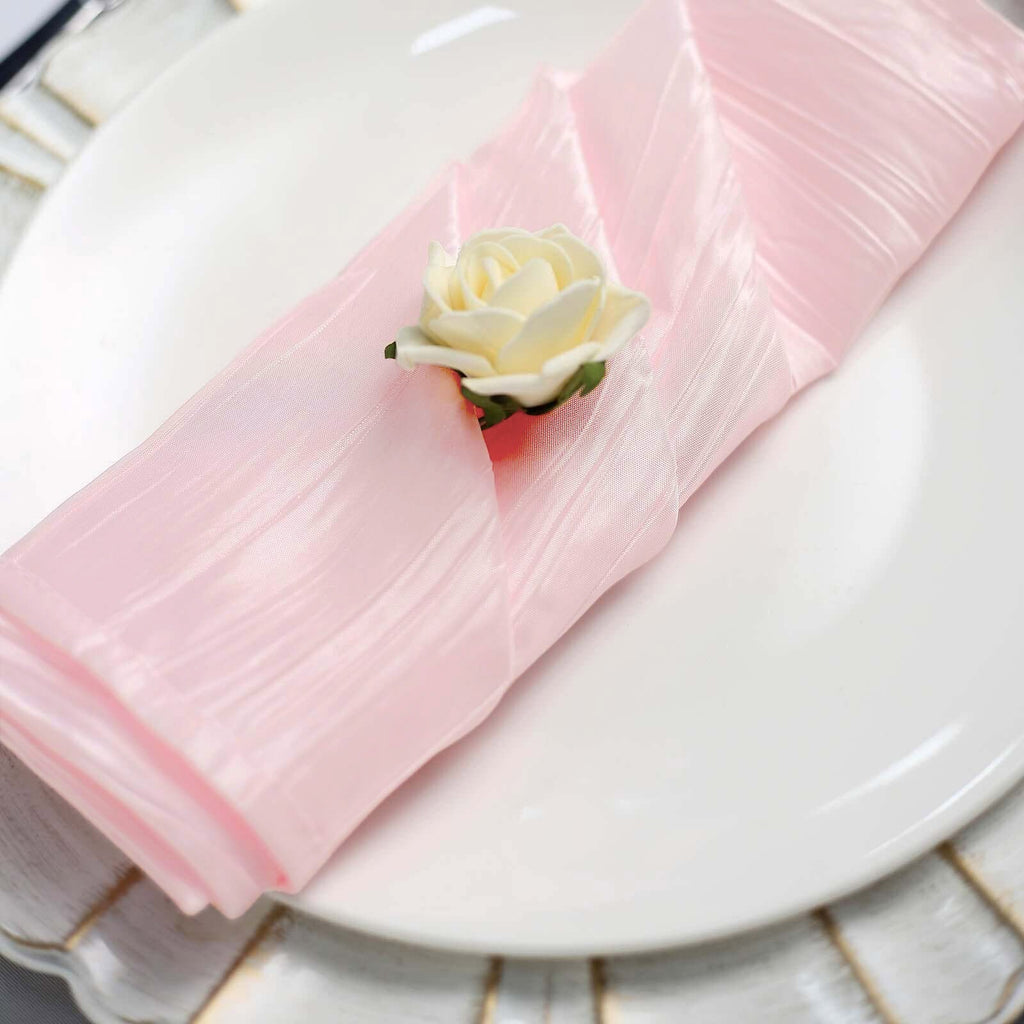 5 Pack Taffeta 20"x20" Napkins Blush - Accordion Crinkle Dinner Napkins