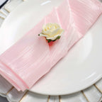 5 Pack Taffeta 20"x20" Napkins Blush - Accordion Crinkle Dinner Napkins
