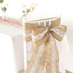 Natural Burlap Chair Sash 5"x108" with Lace Hessian Jute - Rustic Bow Design for Weddings & Gatherings