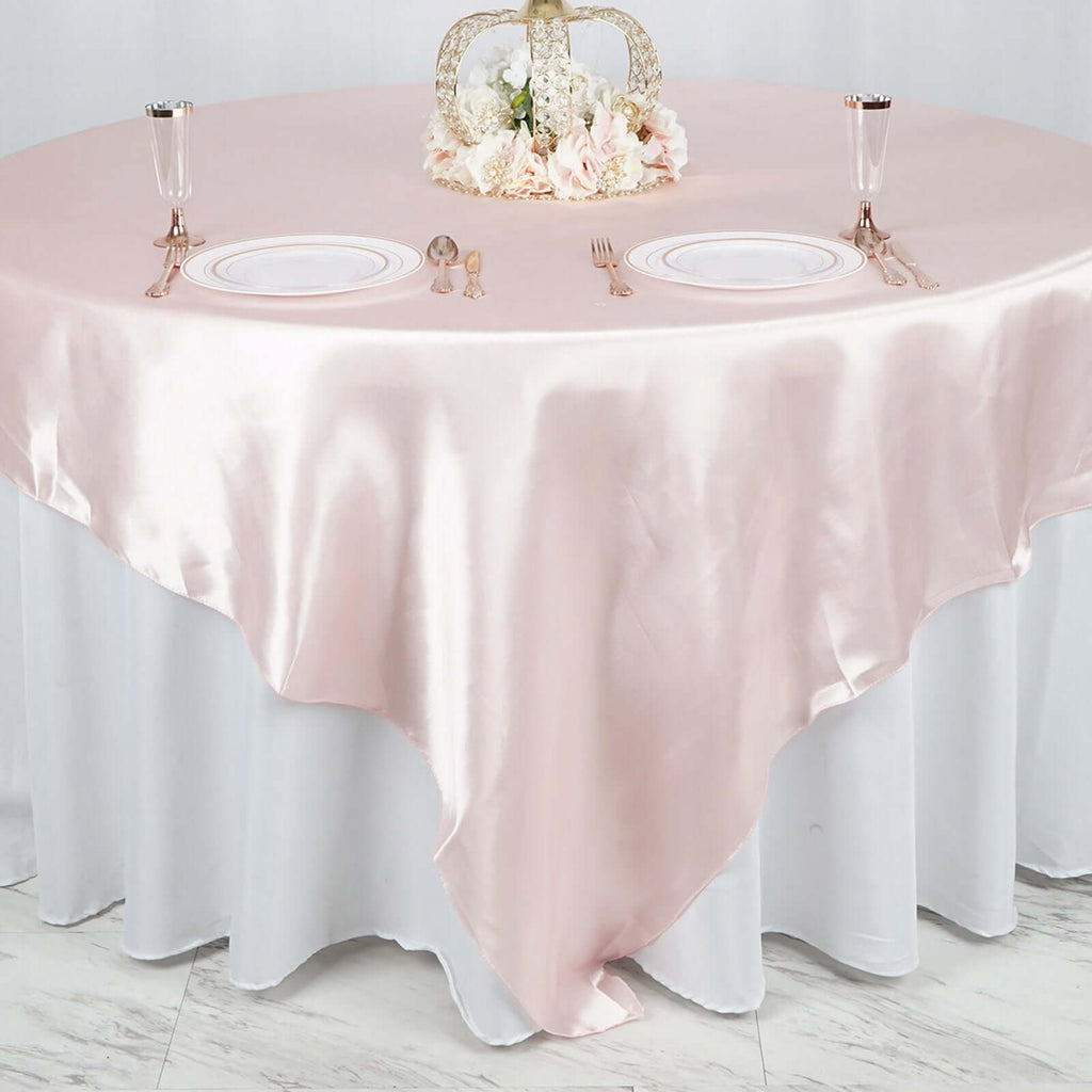 Satin 90"x90" Table Overlay Square Tablecloth Blush - Smooth Finish Table Topper