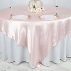 Satin 90"x90" Table Overlay Square Tablecloth Blush - Smooth Finish Table Topper