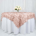 Taffeta 72"x72" Table Overlay Square Tablecloth Dusty Rose - 3D Leaf Petal Table Cover