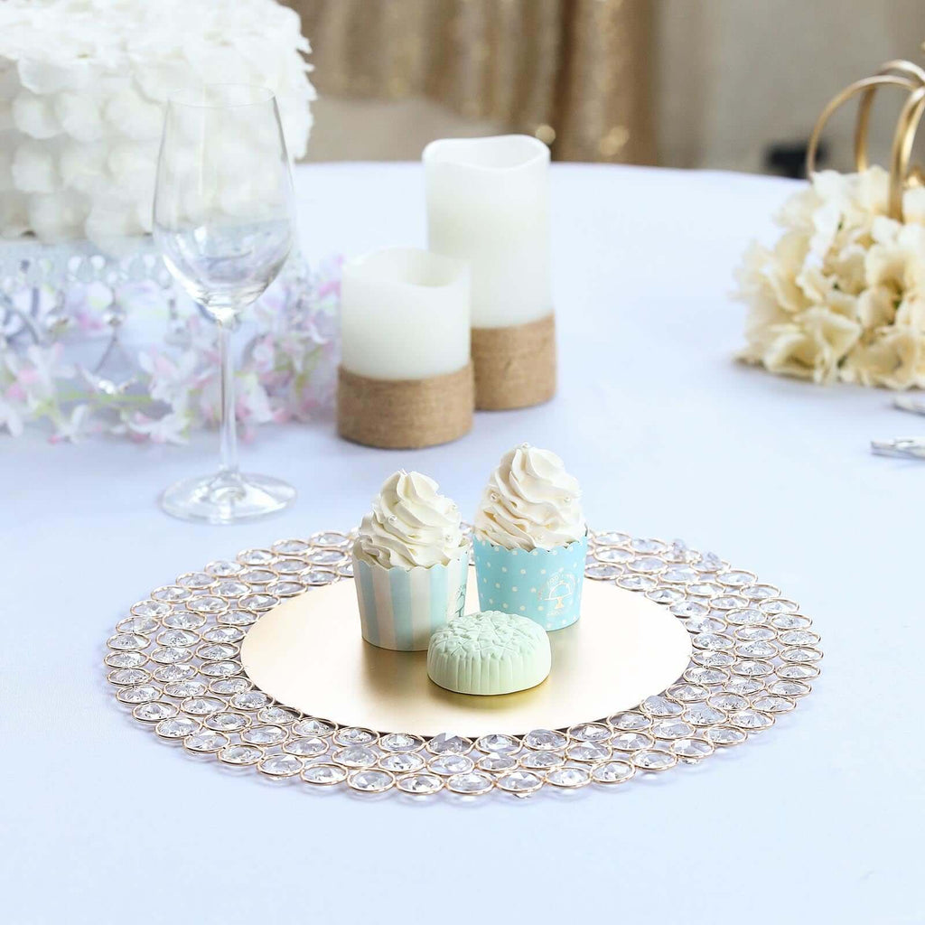 Wired Metal Round Charger Plate 14" in Gold with Acrylic Crystal Beads, Glamorous Decorative Dinner Charger Tableware