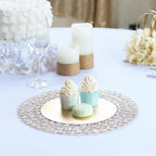 Wired Metal Round Charger Plate 14" in Gold with Acrylic Crystal Beads, Glamorous Decorative Dinner Charger Tableware