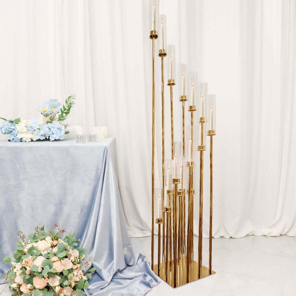 16-Arm Cluster Taper Candle Holder Gold with Clear Glass Shades - Stunning Large Candle Display for Venues 78"