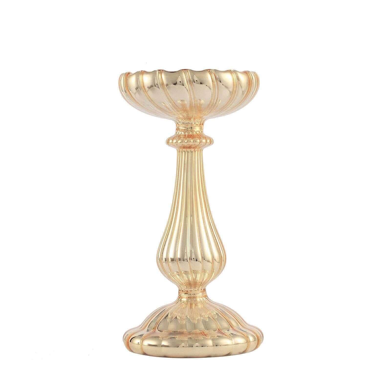 Set of 3 Candle Holder Stands Gold Mercury Glass Pillar Design - Stylish Votive Centerpieces for Tables & Decor 7", 8", 10"