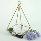 2-Pack Tealight Candle Holders Gold Metal Pyramid Geometric Open Frame - Flower Stand 9"