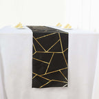 Polyester 9ft Table Runner Black with Gold Foil Modern Geometric Accent