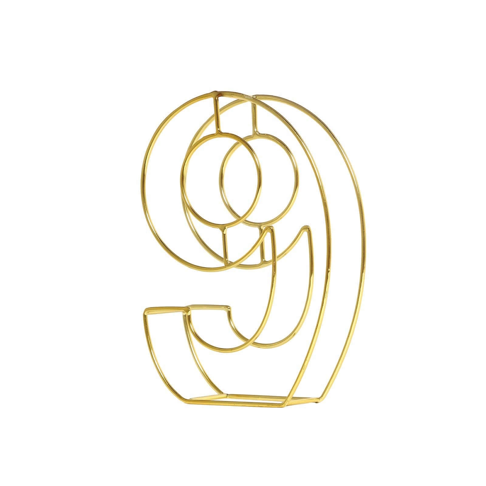 8" Tall Gold Freestanding 3D Decorative Metal Wire Numbers, Wedding Table Numbers -9