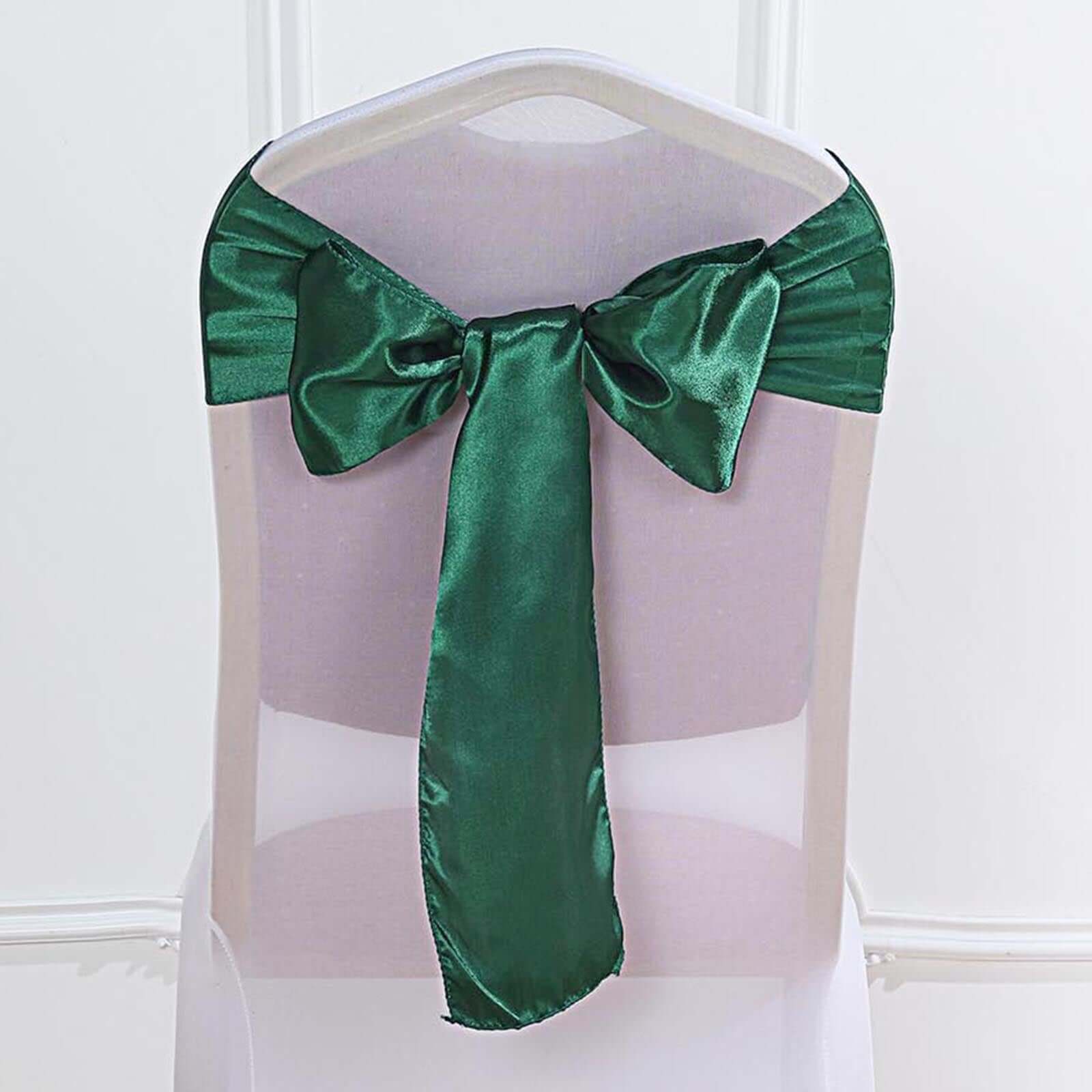 5 Pack Satin Chair Sashes Hunter Emerald Green - Durable Chair Bows with Shiny Finish 6"x106"