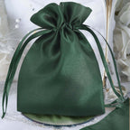 12 Pack 5"x7" Hunter Emerald Green Satin Wedding Party Favor Bags, Drawstring Pouch Gift Bags