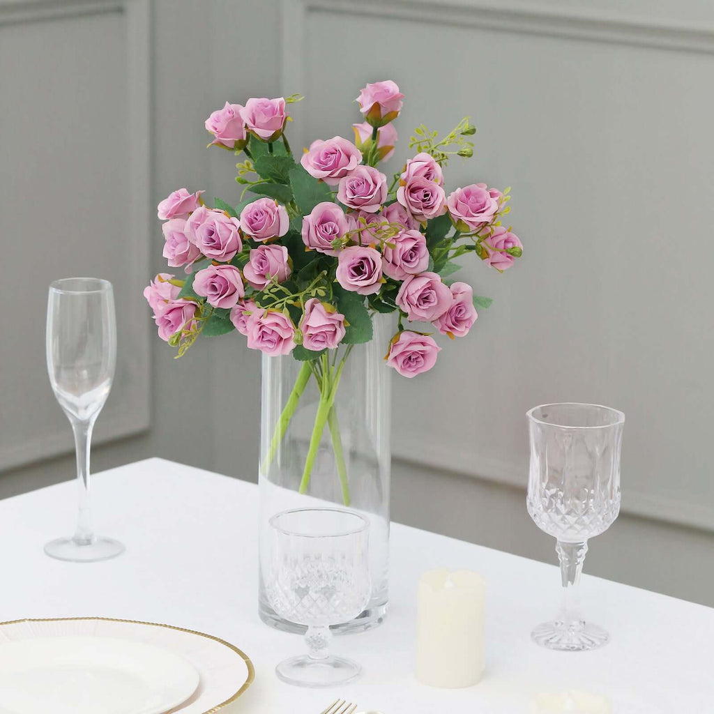 2 Pack 12" Lavender Lilac Artificial Open Rose Flower Arrangements, Small Faux Floral Bouquets