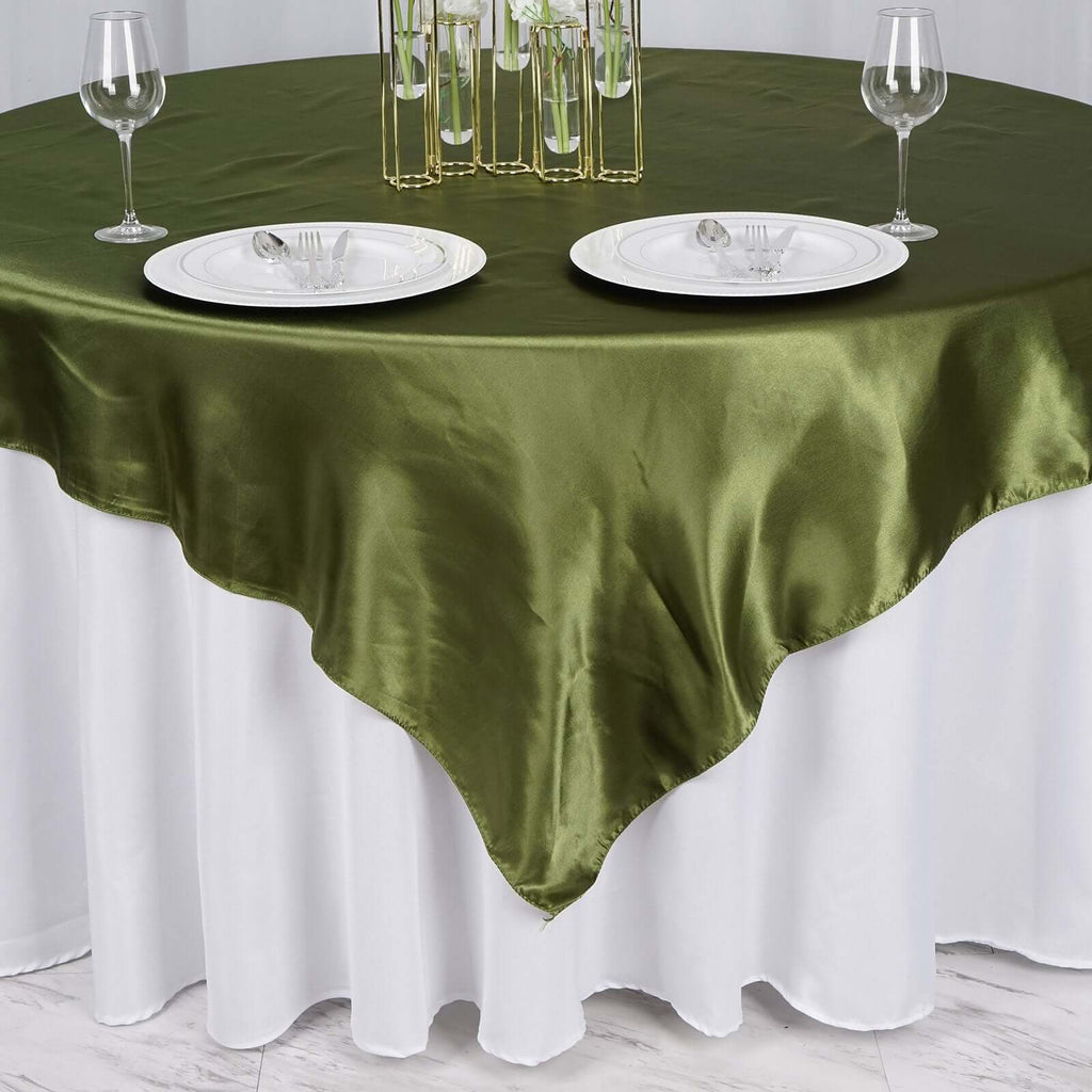 Satin 72"x72" Table Overlay Square Tablecloth Olive Green - Smooth Finish Table Cover