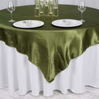 Satin 72"x72" Table Overlay Square Tablecloth Olive Green - Smooth Finish Table Cover