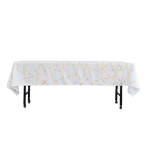 Polyester 60"x102" Rectangle Tablecloth White with Gold Foil Geometric Pattern - Wrinkle-Resistant and Durable Table Cover for Weddings & Events