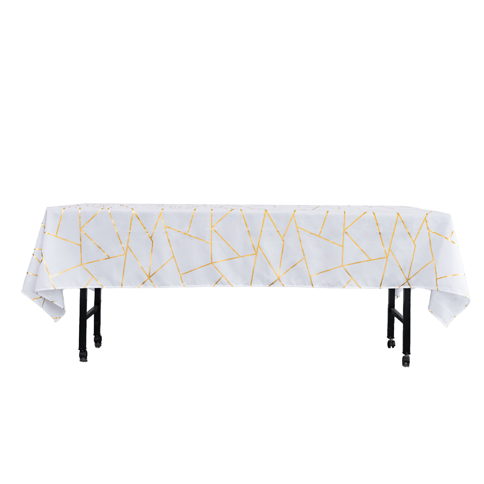 Polyester 60"x102" Rectangle Tablecloth White with Gold Foil Geometric Pattern - Wrinkle-Resistant and Durable Table Cover for Weddings & Events
